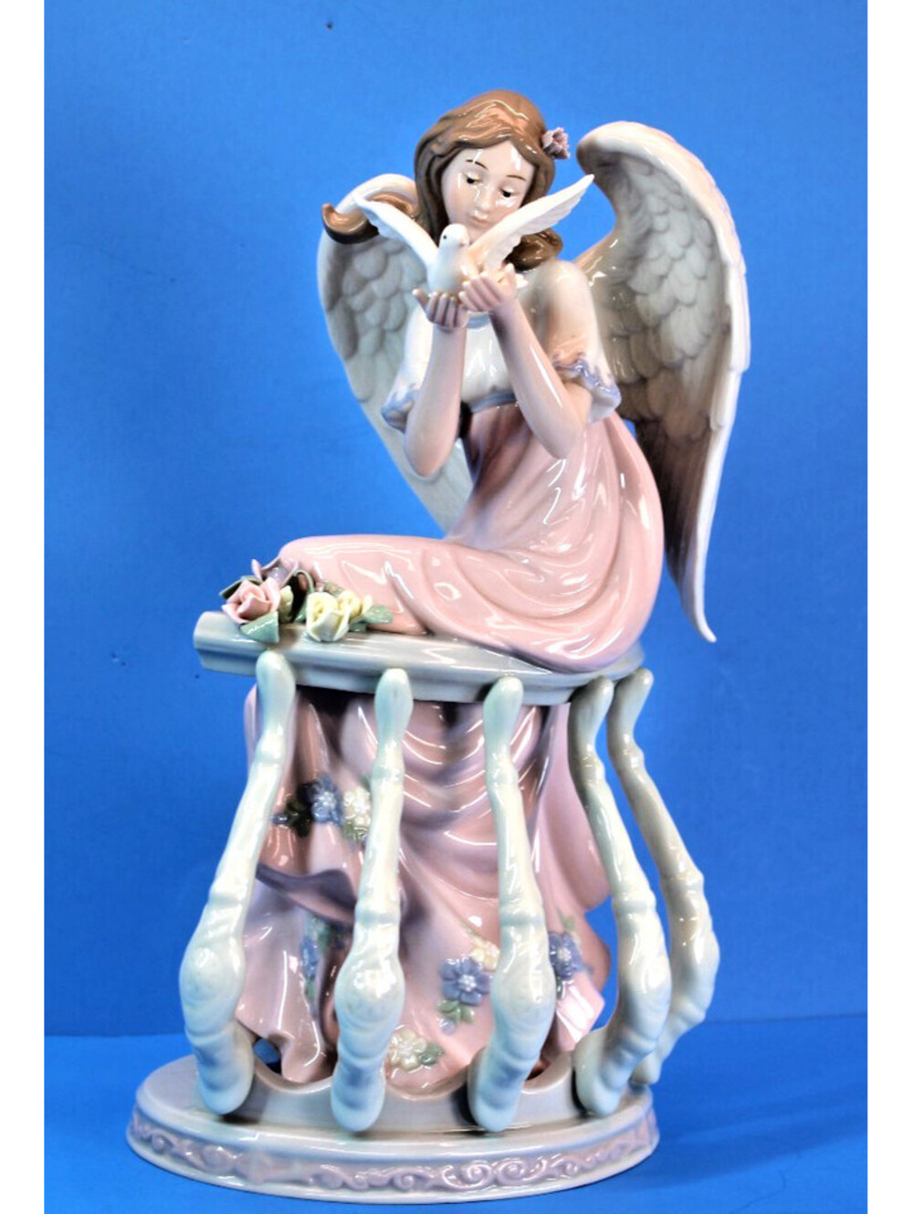 Vtg O'Well Grandeur Noel-Angel on Balcony w Dove Porcelain Figurine 12" Coll. Ed